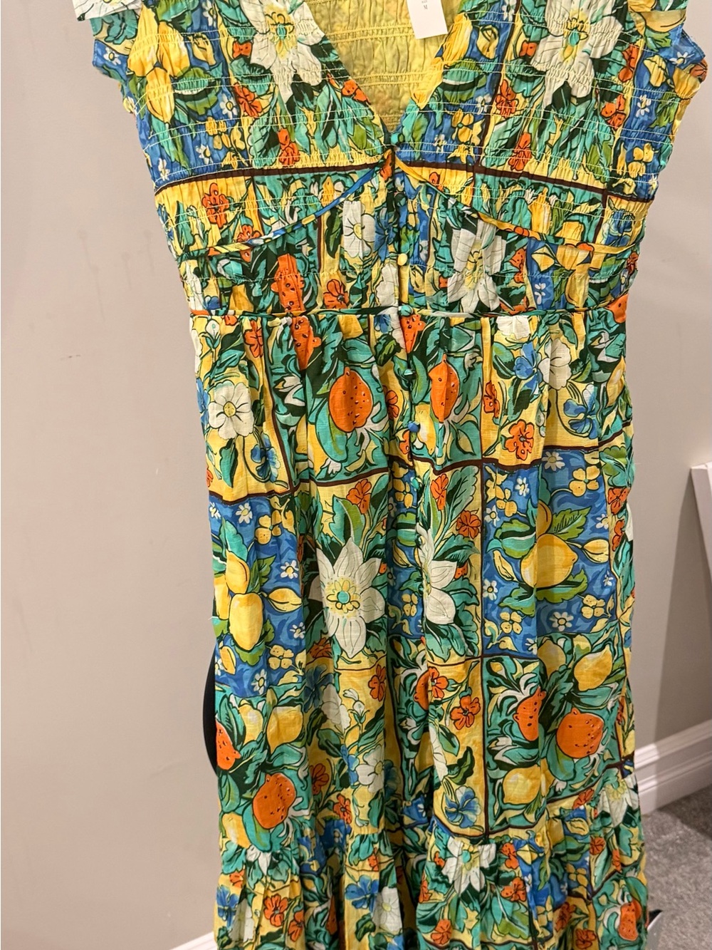 Anthropology Yellow & Blue Floral One-Piece Dress